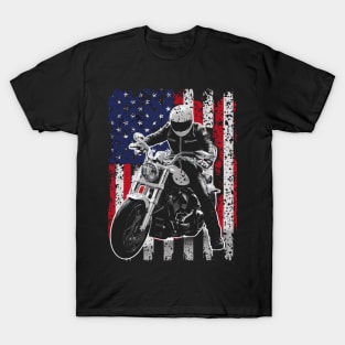 American Flag motorcycle gift for fathers day and 4th of july for kids boy girl woman T-Shirt